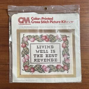 NEW Columbia-Minerva Color-Printed Cross Stitch LIVING WELL 8x10 Vintage 1978